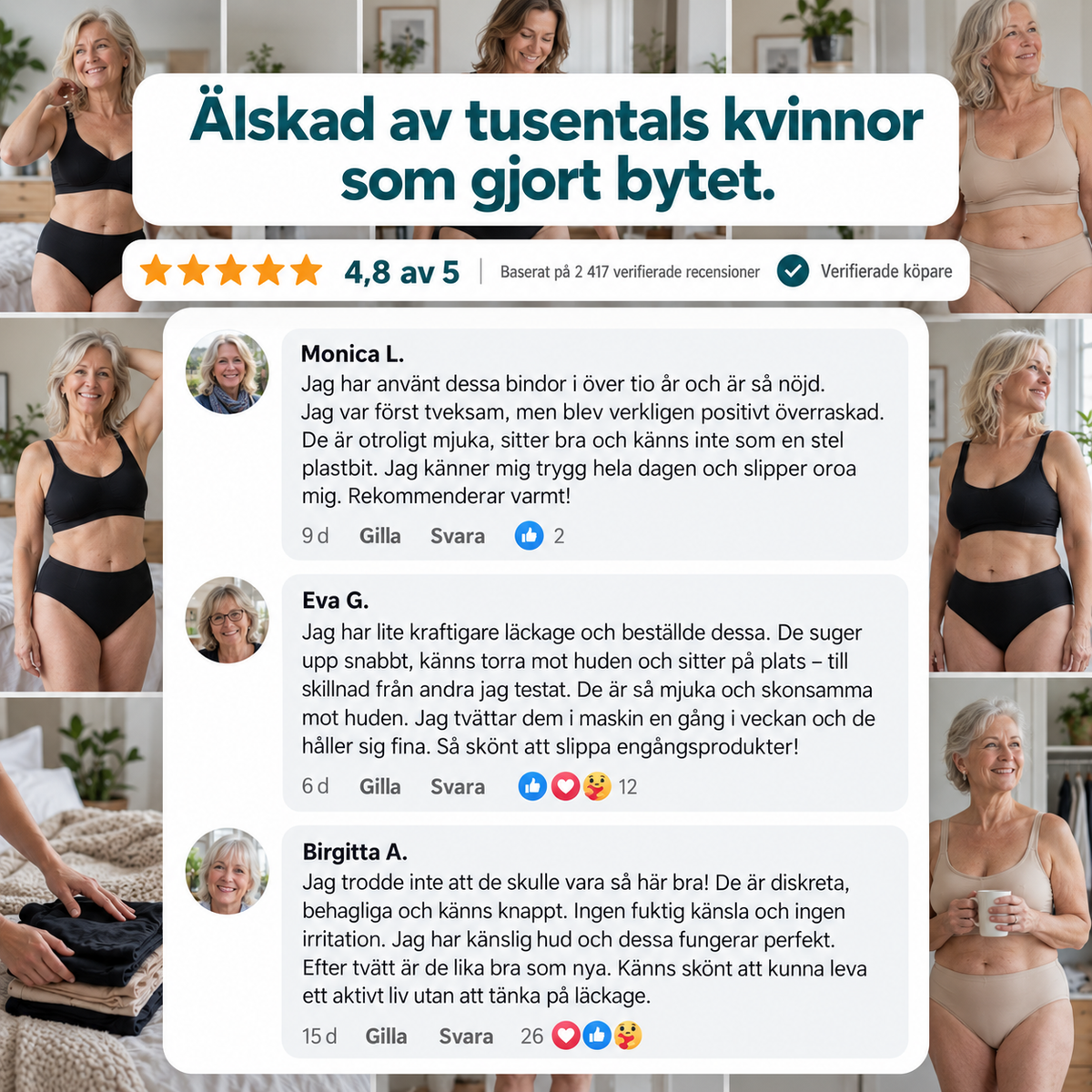 Läckagesäkra underkläder för urinläckage